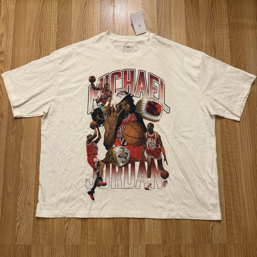 Michael Jordan T-Shirt Beige 3-PEAT Oversized Fit Chicago Bulls GOAT 3XL NWT NEW